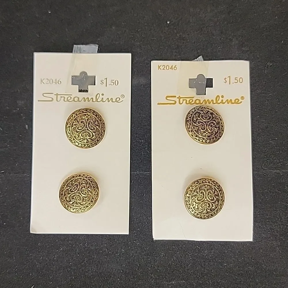 Streamline Vintage Gold Metal Buttons Card Set of 2 #K2046